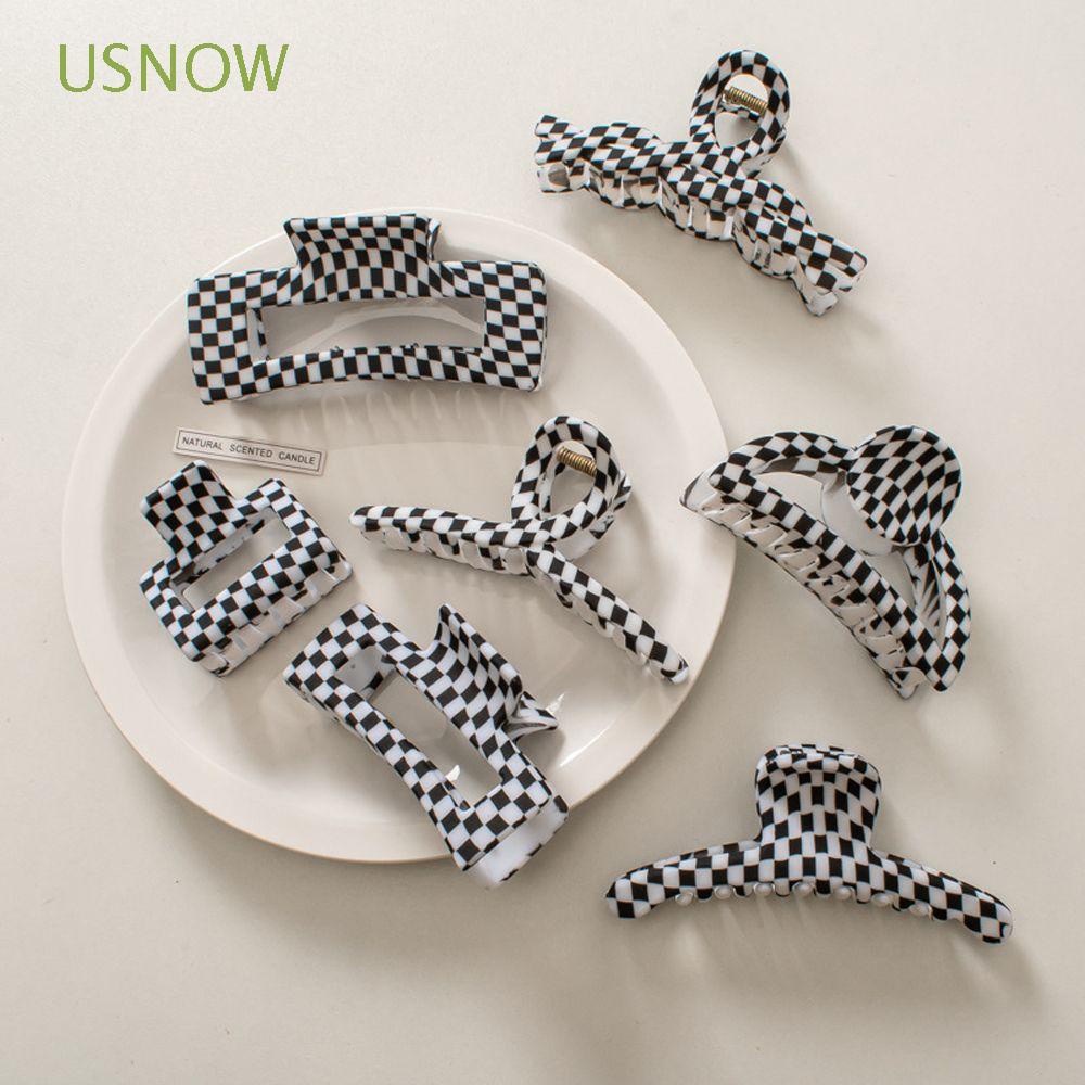 Kẹp Tóc Càng Cua Họa Tiết Ô Vuông/Hình Học Màu Trắng Đen Kiểu Thanh Lịch