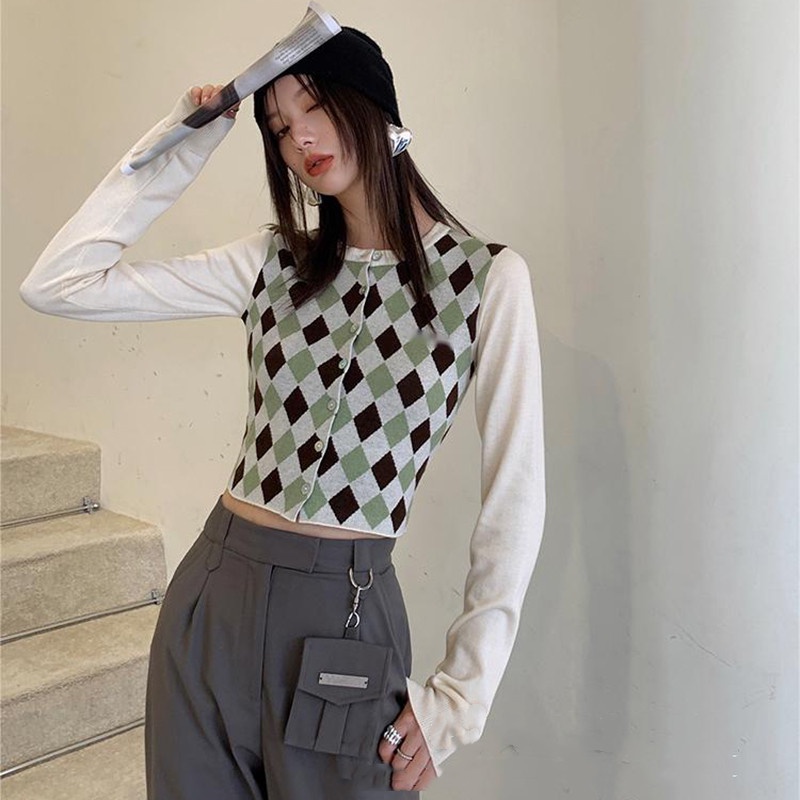 SUXI Áo Khoác Cardigan Dệt Kim Mỏng Tay Dài In Họa Tiết Hình Học Phong Cách Vintage Thời Trang Mùa Thu Cho Nữ