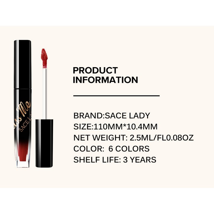 SL615-Son tint SACE LADY dưỡng ẩm lâu trôi có 6 màu sắc tùy chọn 2.7g/0.095oz