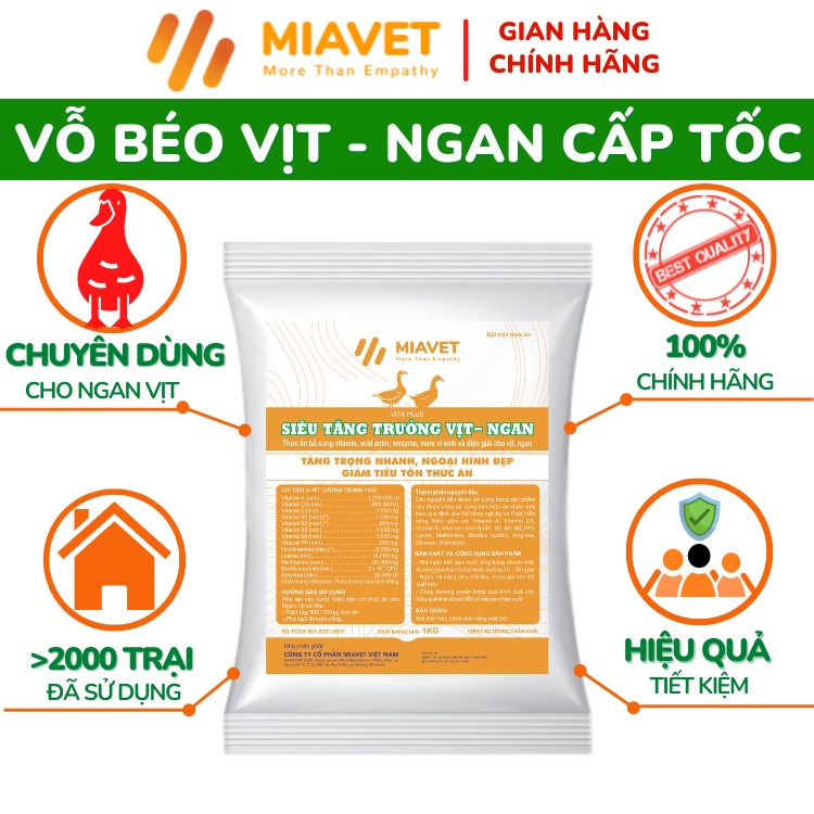 Vỗ Béo Vịt Ngan, Tăng Tốc Ngan Vịt, Đạt Cân, Ngoại Hình Đẹp, Nhanh Mọc Lông, Giảm Cắn Mổ, Tiêu Hoá Tốt