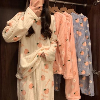 Bộ ngủ lông đáng yêu hình quả đào, đồ ngủ mùa đông giữ nhiệt ấm áp