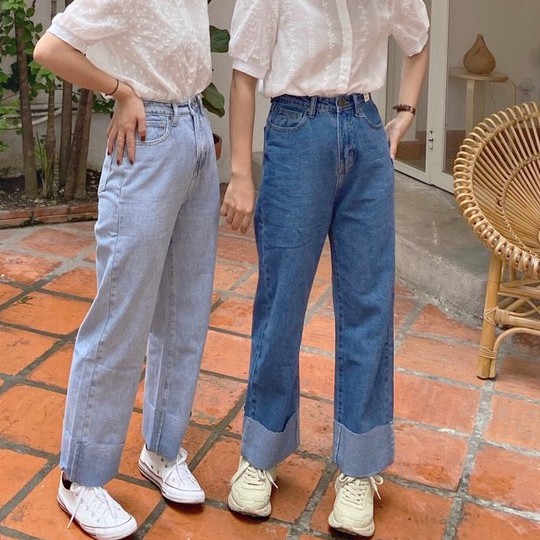 Quần jeans gập gấu - Quần ống rộng culottes ulzzang