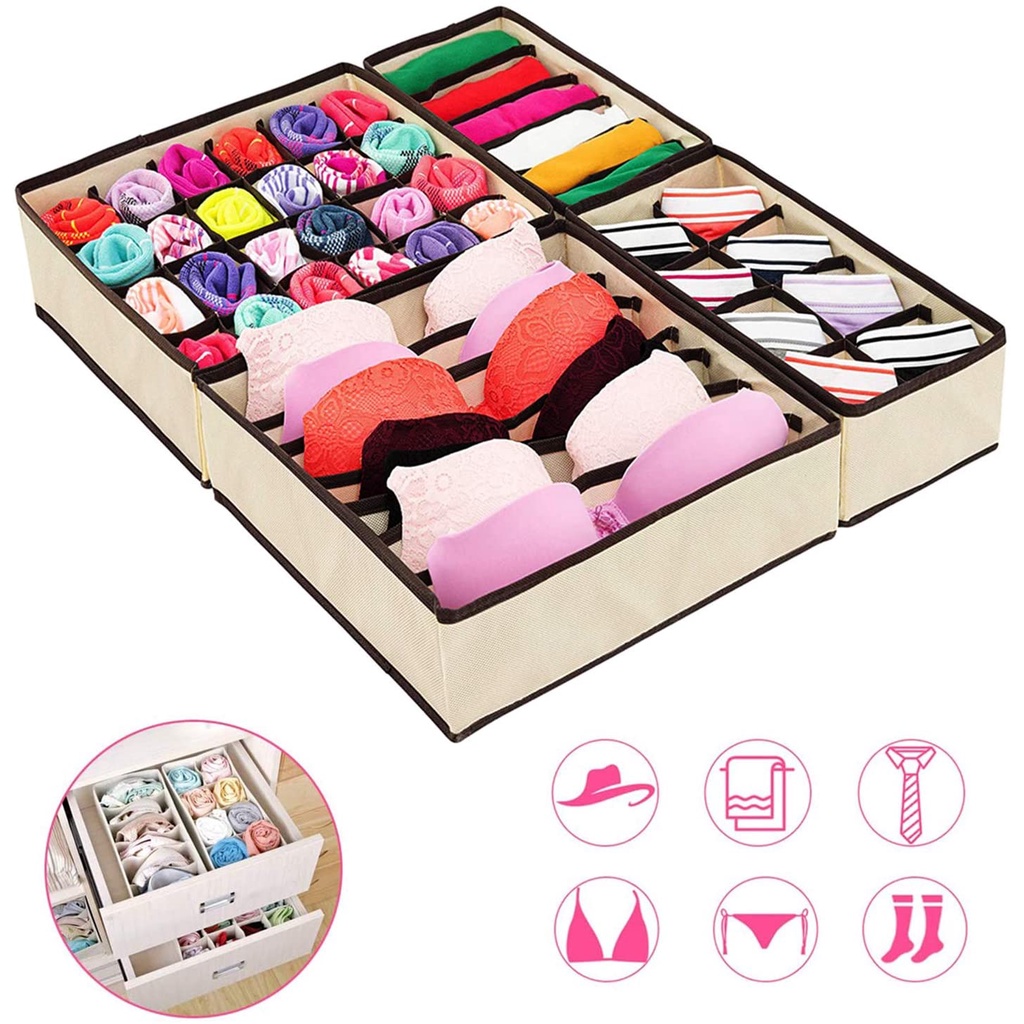 Hộp vải chia  Hộp đựng đồ lót vải không dệt (cái 6, 7, 8, 24 ngăn)-Khay bảo quản đựng tất vớ sạch sẽ, tiết kiệm diện tích-mi thun  đa năng khay túi vải cao cấp  sắp xếp gọn gàng tủ đồ Nhật