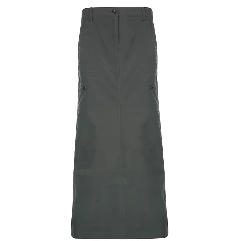 Chân váy dù xám dài