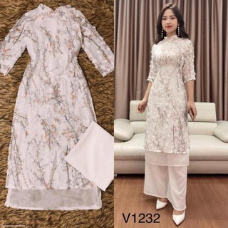 [GIÁ GỐC] SET ÁO DÀI TRẮNG HOA NỔI 3D V232