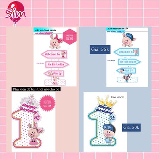 Cây Welcome và cây số 1 trang trí bàn tiệc sinh nhật, thôi nôi bé gái, bé trai