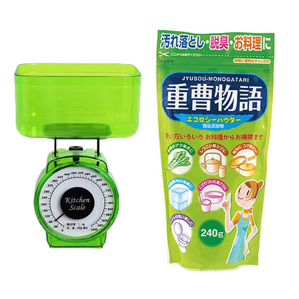 Combo cân nhà bếp mini + bột Baking Soda rửa vết bẩn, nấu ăn 240g - Hàng xách tay Nhật Bản