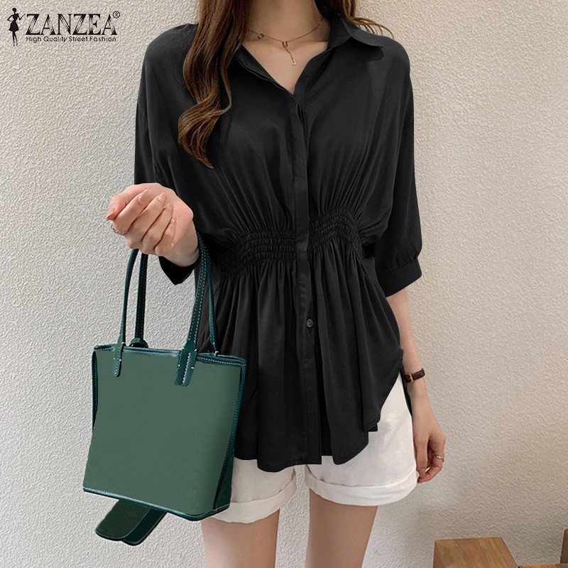 Áo sơ mi kiểu ZANZEA tay lỡ 3/4 cổ bẻ thời trang dành cho nữ