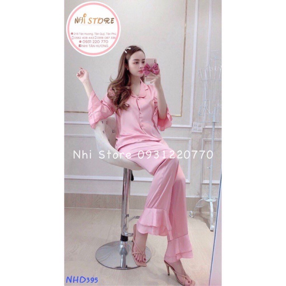 [FREESHIP 50K] Bộ Mặc Nhà Nhistore Pijama Quần Dài Tay Lửng Phối Bèo Lụa Latin Cao Cấp  Freesize Dưới 57kg