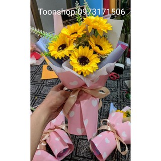 Bó hoa sáp hướng dương 5 bông kèm giỏ SIÊU SANG