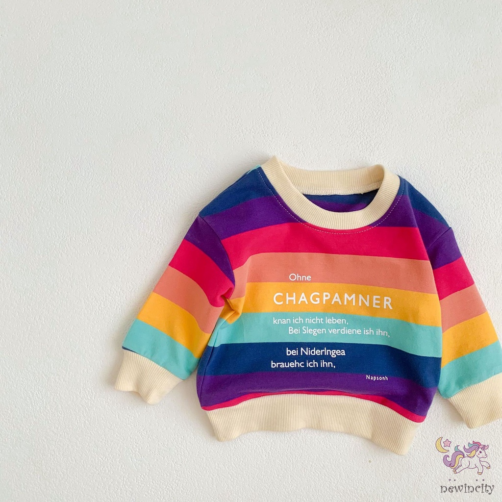 Áo Hoodie Họa Tiết Sọc Cầu Vồng Phong Cách Hàn Quốc Cho Bé Gái