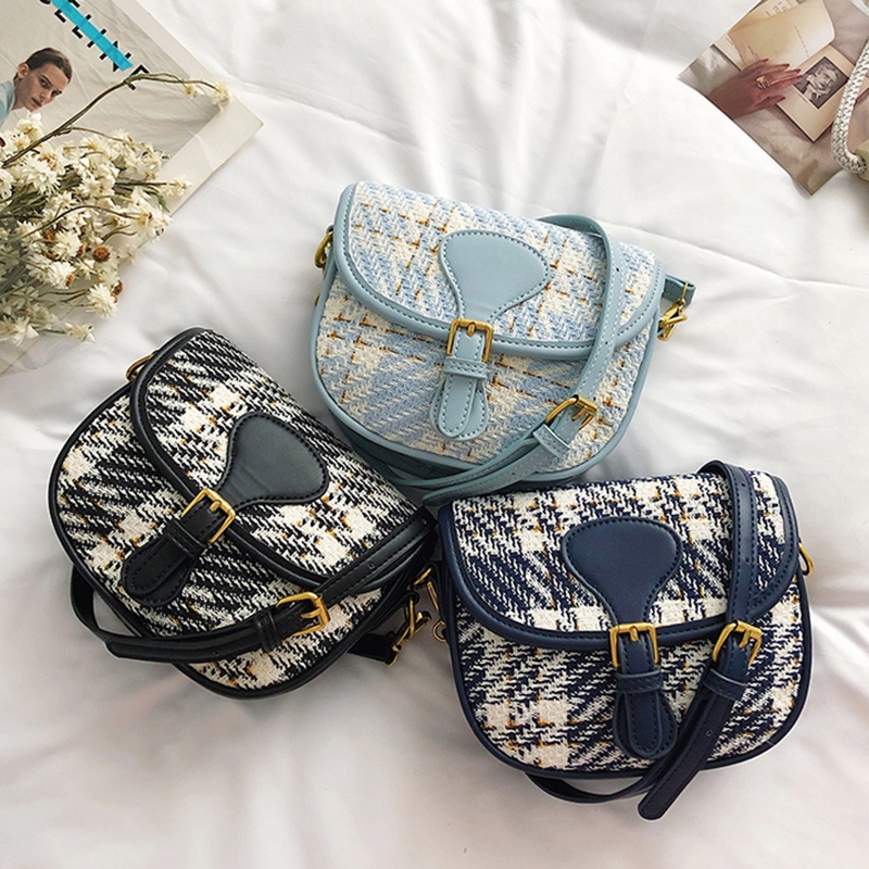 Túi vải len hình vuông đeo chéo vai thanh lịch cho nữ