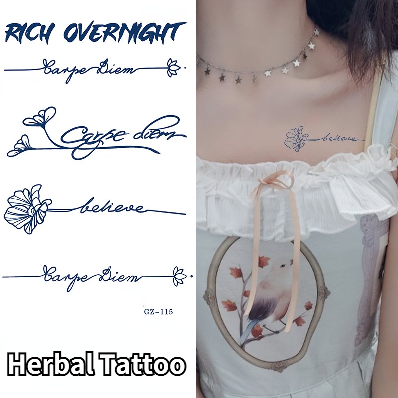 【Herbal Tattoo】Cute small pattern English letter tattoo stickers herbal juice environmental protection waterproof and sweat-proof simulation can last for 15 days
