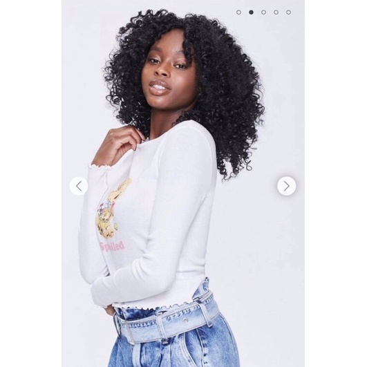 Áo croptop trắng dài tay xoăn lai in con gấu vnxk