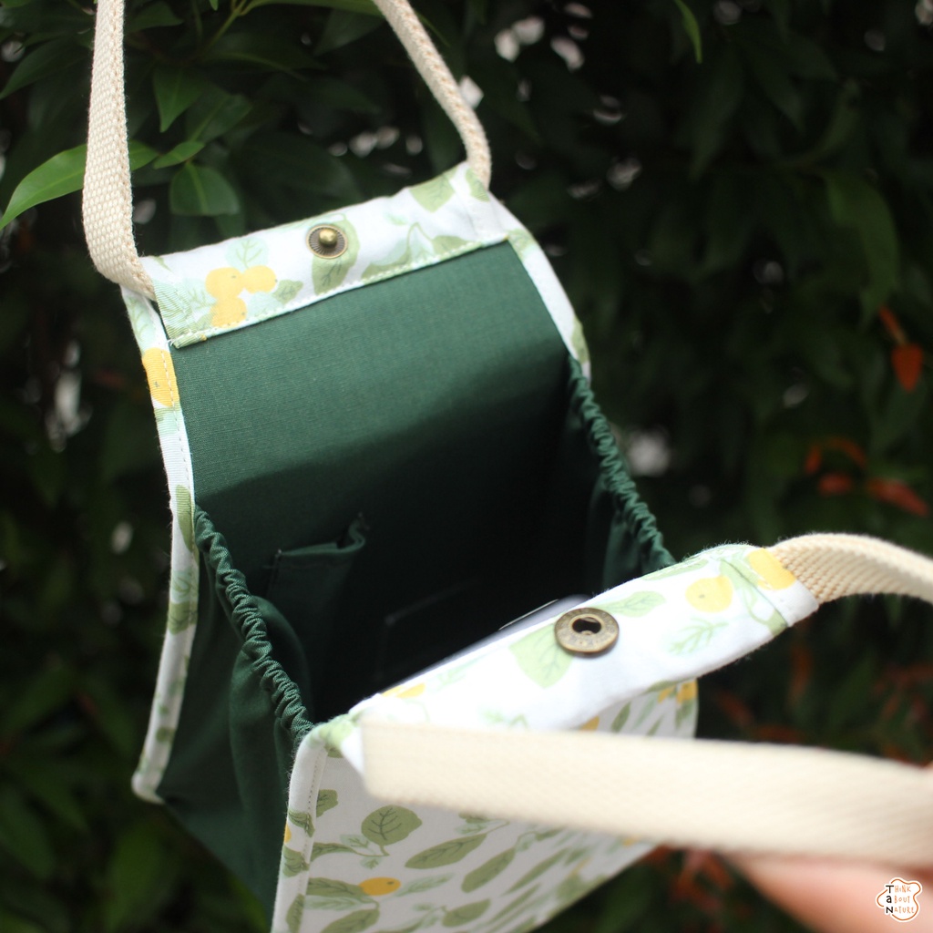 Túi vải đựng bình nước họa tiết lá xanh chanh vàng Tancupholder