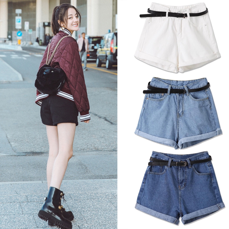 Quần short denim lưng cao phong cách retro Hàn Quốc cho nữ