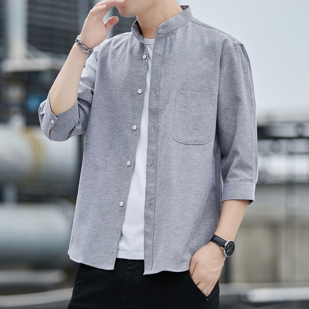 Áo Sơ Mi Tay Lửng Cổ Đứng Phong Cách Cổ Điển Thời Trang Mùa Hè Cho Nam
