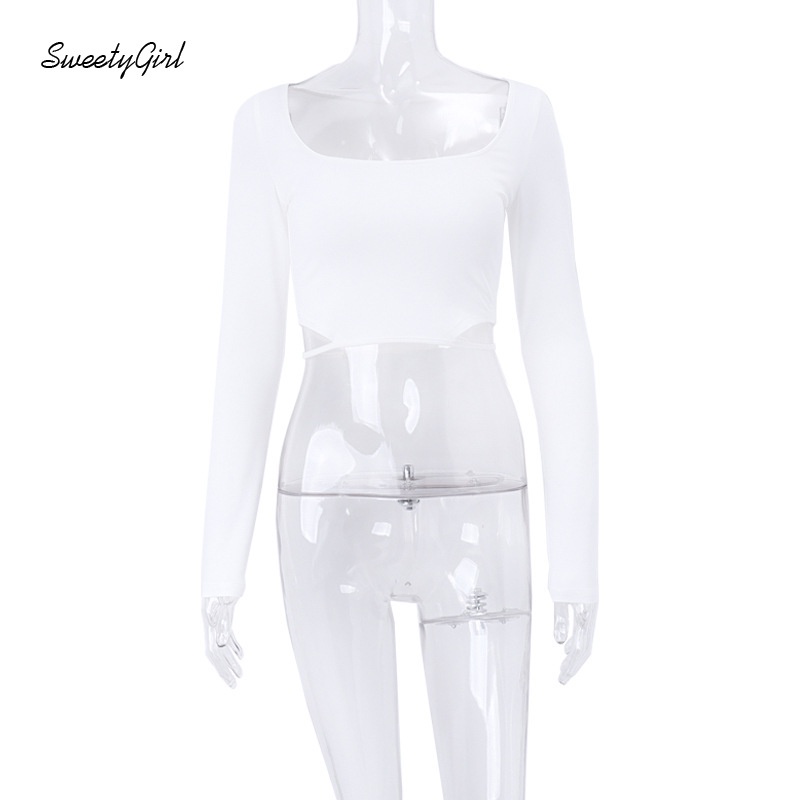 Áo Thun Tay Dài Cổ Vuông Cắt Sâu Màu Trơn Thời Trang 2022 Quyến Rũ Cho Nữ