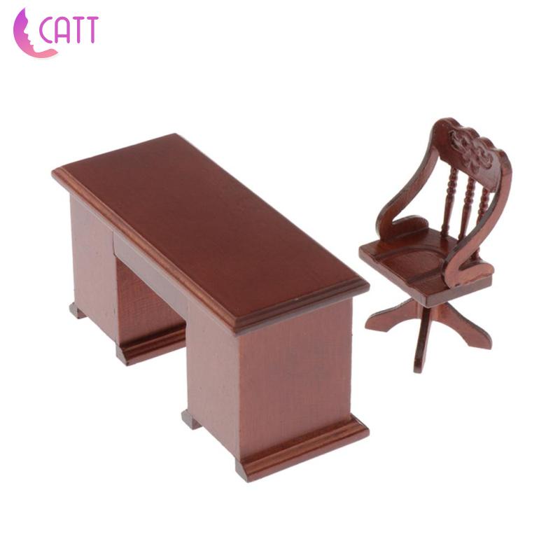 Bộ Bàn Ghế Văn Phòng Bằng Gỗ Cho Nhà Búp Bê 1: 12