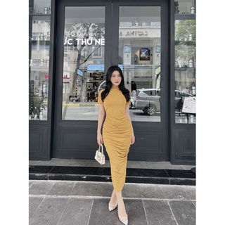 Đầm body gân dáng dài nhún eo
