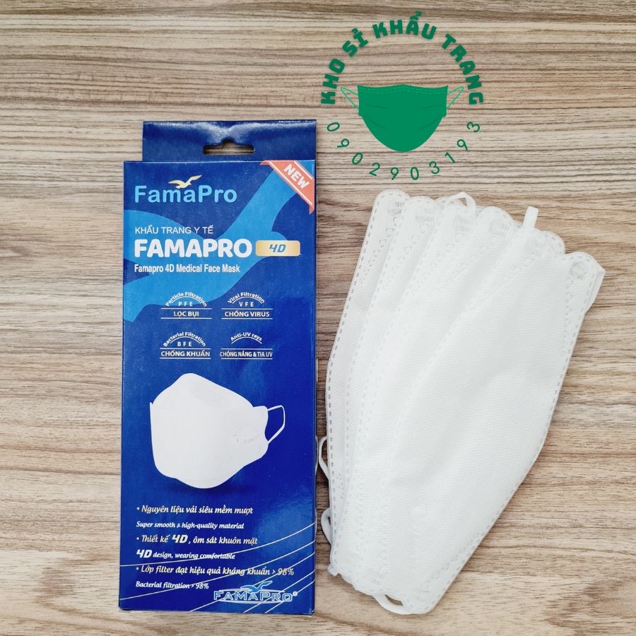 Khẩu trang 4D FAMAPRO 3 lớp kháng khuẩn hộp 10 cái