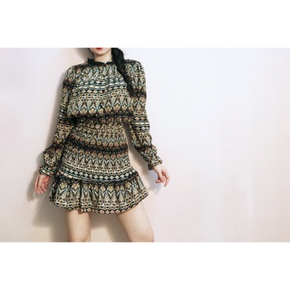 Đầm họa tiết bo thun xoè đuôi cá