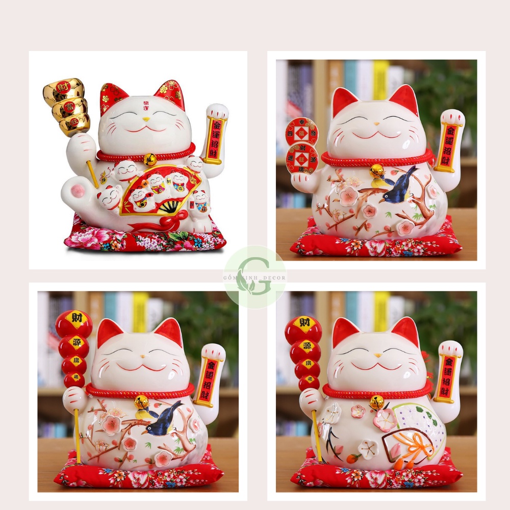 Mèo thần tài vẫy tay Mèo tài lộc may mắn giá rẻ bằng gốm sứ 25cm