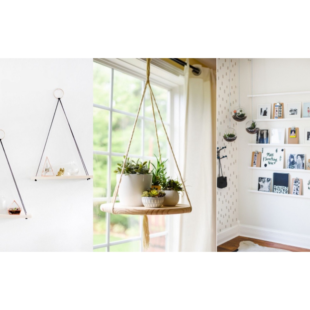 KỆ GỖ TREO TƯỜNG DÂY THỪNG TRANG TRÍ PHÒNG  ĐỂ ĐỒ LƯU NIỆM CHÂU HOA CÂY CẢNH MINI ĐA DẠNG 10x30cm