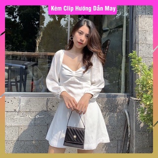 V034_Rập giấy đầm nơ ngực tay dài