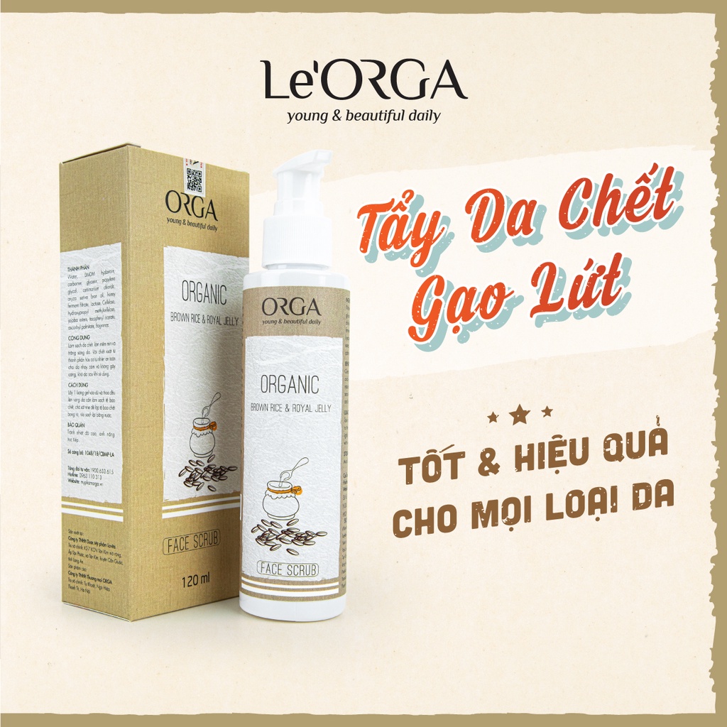 Namchaustore - Tẩy Tế Bào Chết Da Mặt Le'Orga Gạo Lứt - Gel face scrub Hạt Tẩy Kì Ngừa Mụn, Trẻ Hóa Da, Trắng Da 120ml