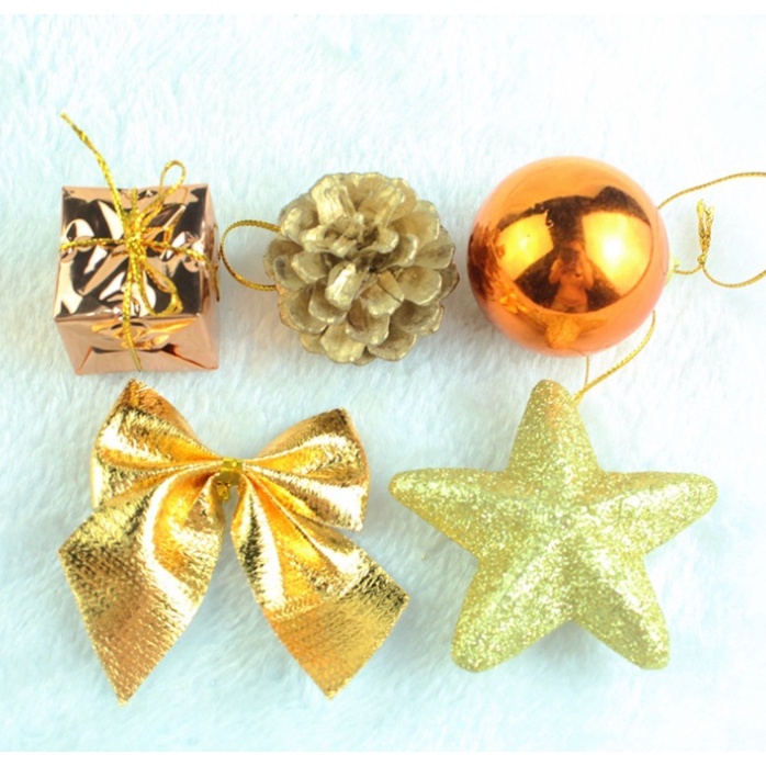 Hộp phụ kiện nhí 24 món trang trí cây thông PK01 vàng đồng nơ