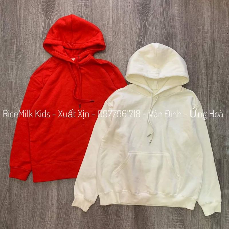 Áo nỉ Hm nữ hodie 2 màu đỏ kem xuất dư xịn