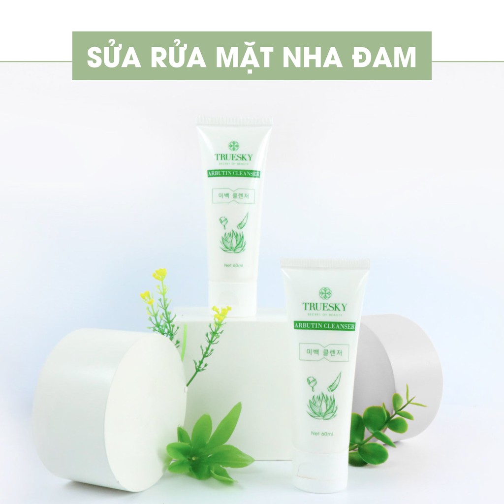 Bộ sản phẩm làm mờ nám da mặt Truesky V01 gồm 1 kem giảm nám da Melasma Cream 15g và một sữa rửa mặt nha đam 60ml