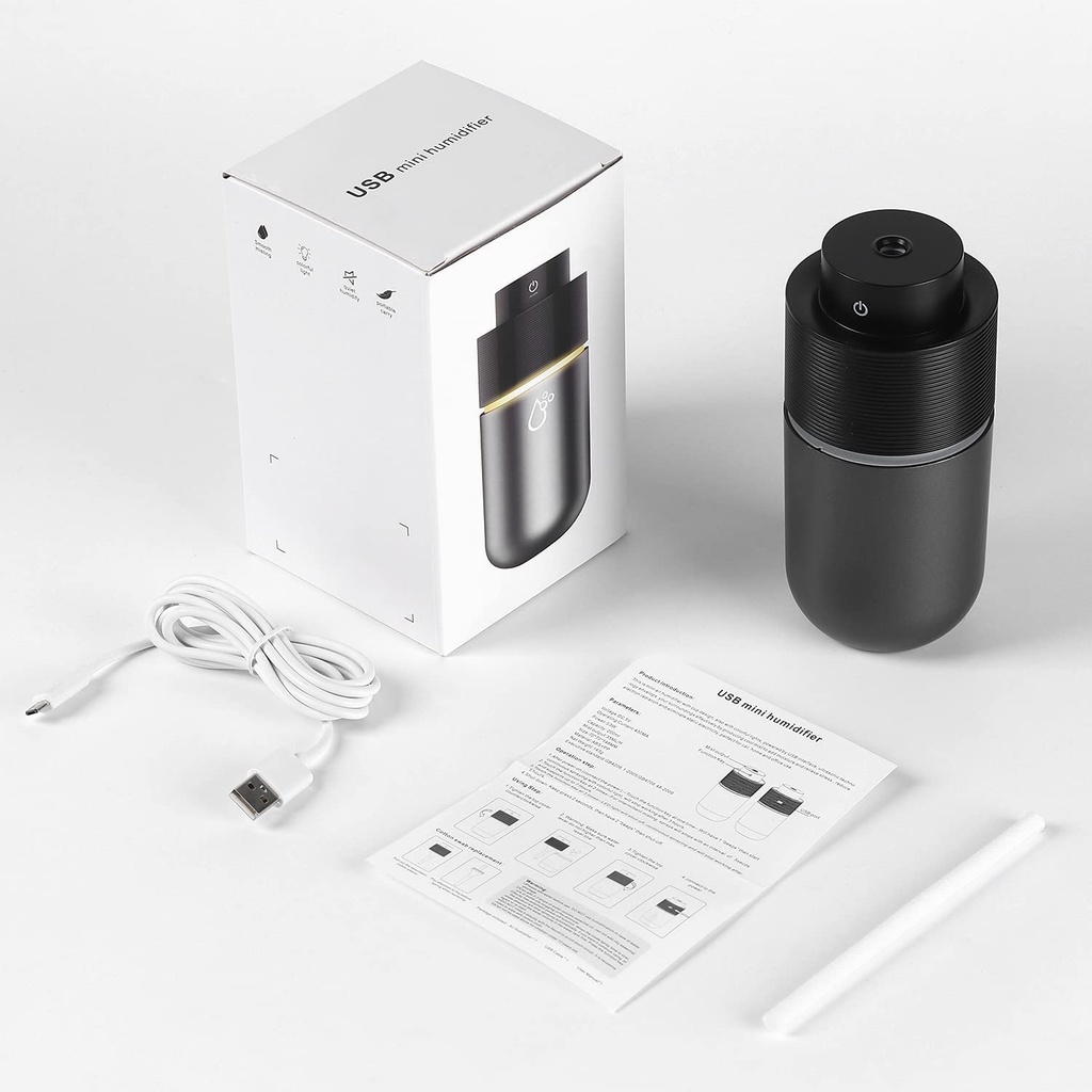 Máy tạo độ ẩm ô tô, Máy khuếch tán tinh dầu Humidifier USB 7 màu Đèn LED dung tích 200mL