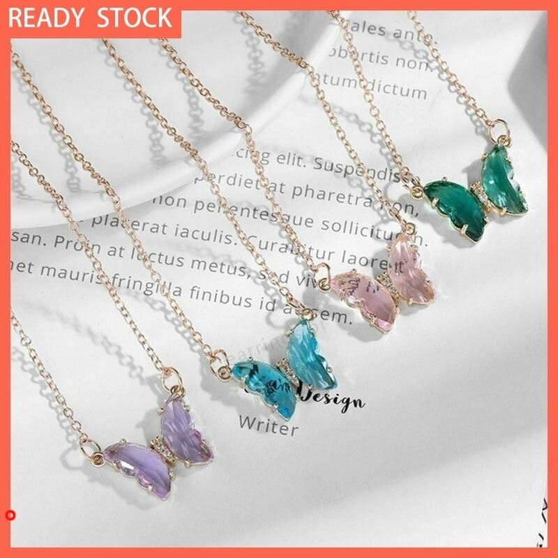 Vòng cổ choker mặt bướm pha lê trong suốt thời trang cho nữ