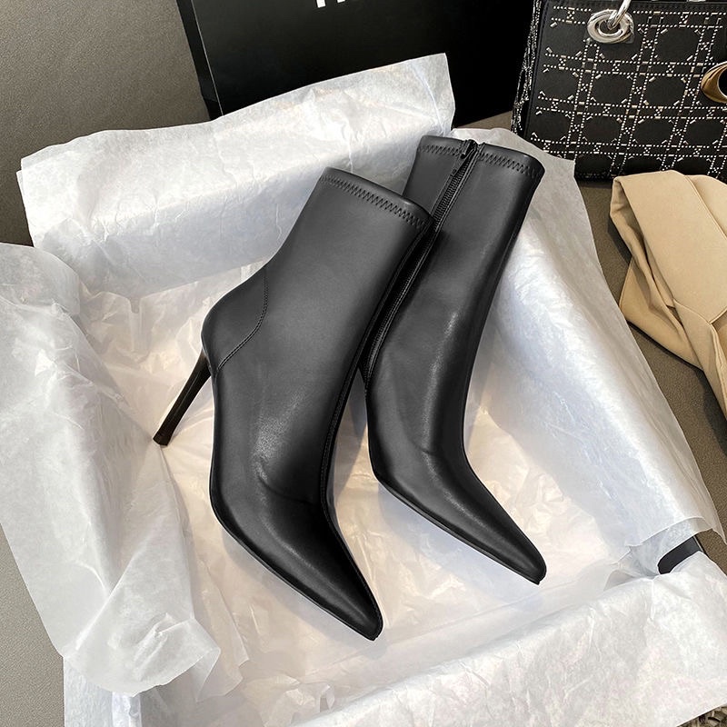 Boot da cổ cao cho nữ trơn khoá cạnh