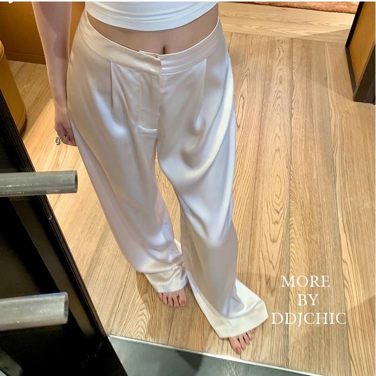 Cổ Phiếu Sẵn Sàng❤Ah F & X Quần Dài Ống Rộng Vải Satin Cao Cấp Size Lớn Phong Cách Mùa Hè Hợp Thời Trang Cá Tính