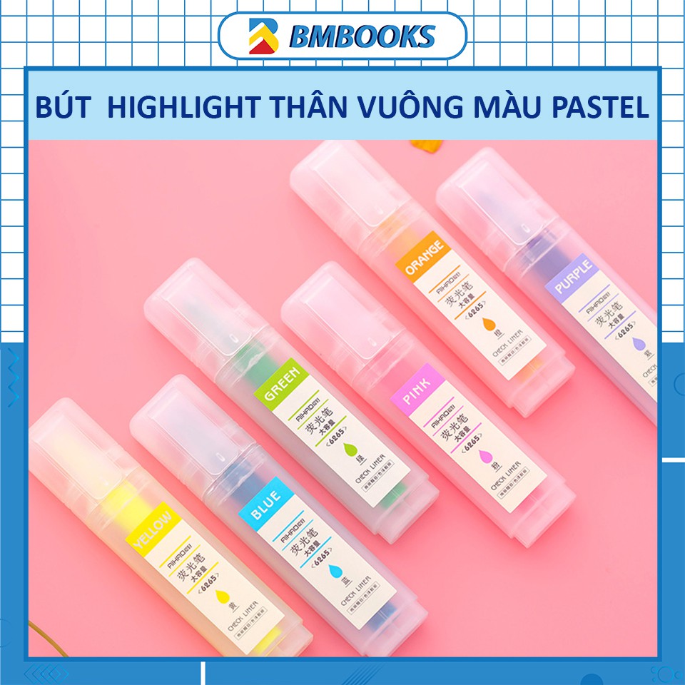 Bút highlight pastel thân vuông đánh dấu dòng 5 màu tùy chọn BMBooks