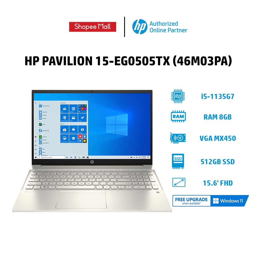 [ELHP10 giảm 10%]Laptop HP Pavilion 15-eg0505TX (46M03PA) i5-1135G7 | 8GB | 512GB | VGA MX450 2GB | 15.6' FHD | Win 11