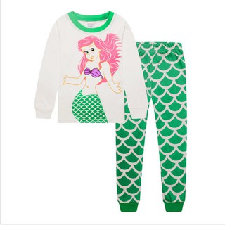 Bộ đồ ngủ áo dài tay in hình nàng tiên cá + quần dài in hình vây cá dễ thương cho bé