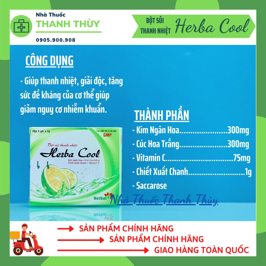 HERBA COOL [Hộp 5 Gói] Giúp Thanh Nhiệt, Giải Độc, Tăng Sức Đề Kháng Của Cơ Thể Giúp Giảm Nguy Cơ Nhiễm Khuẩn