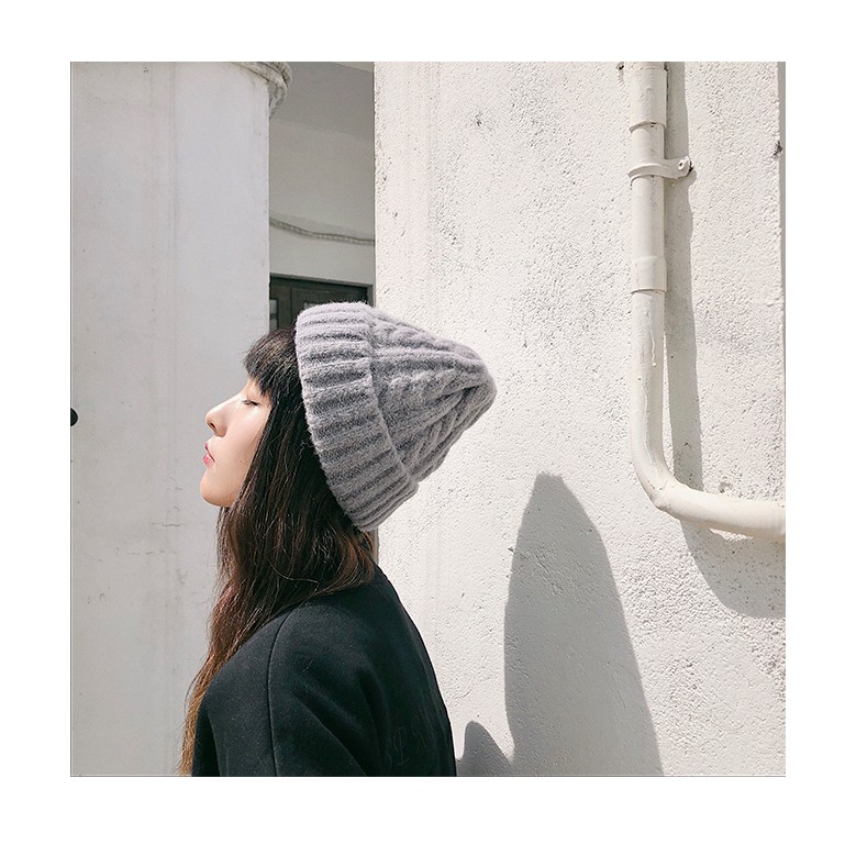 Mũ Len Dệt Kim Màu Trơn Phong Cách Hàn Quốc Thời Trang Mùa Đông Cho Nữ