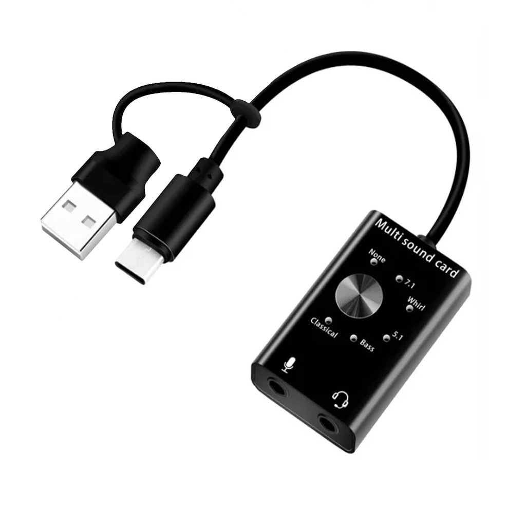 Cáp 2 đầu Usb + Usb-C chuyển sang sound 7.1 (2 Jack 3.5)