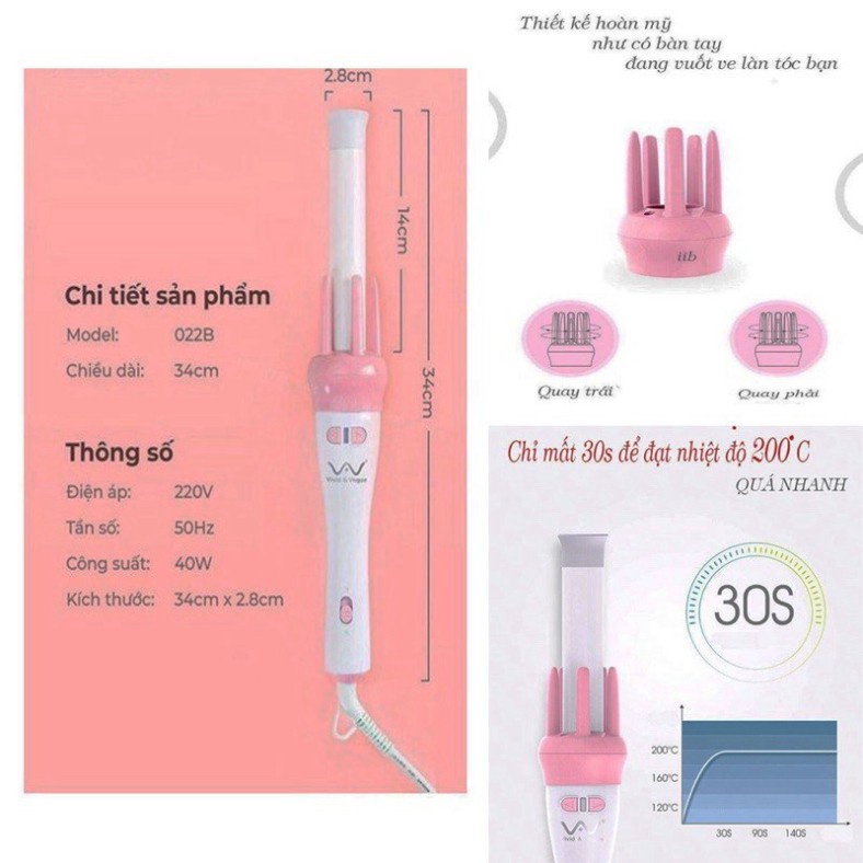 Máy Uốn Tóc Làm Xoăn Xoay Tự Động 360 Độ Hàng Chính Hãng Bảo Hành 1Tháng.