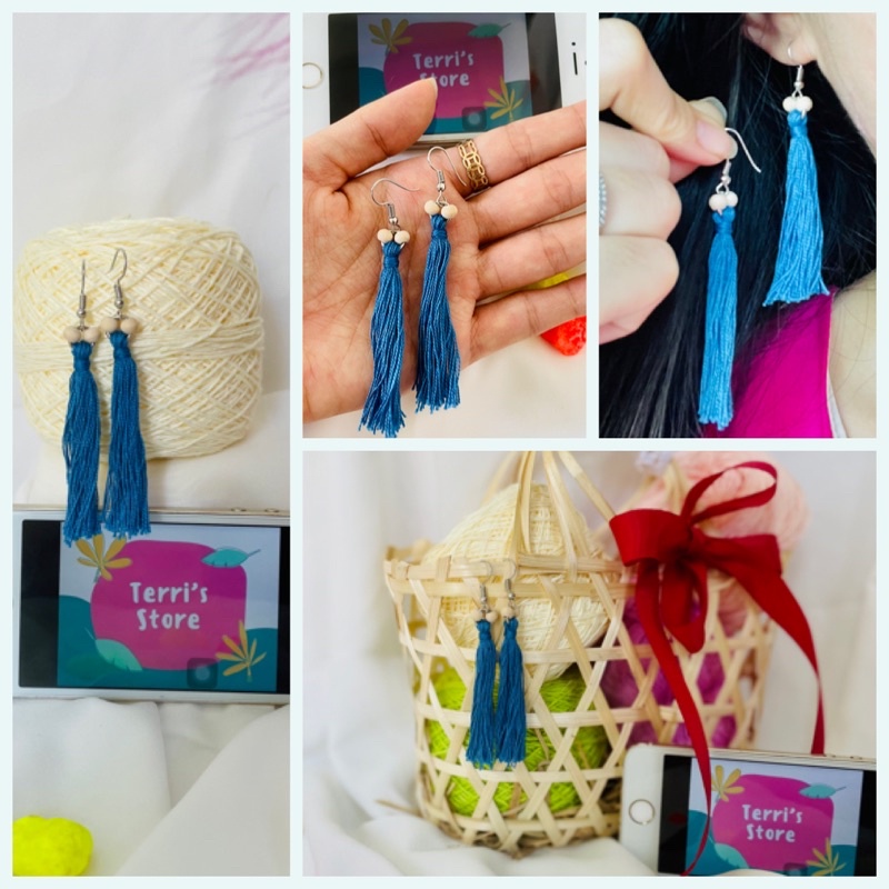 Earrings - Bông tai Handmade thủ công nhiều mẫu làm bằng len sợi - Tone màu Xanh Blue