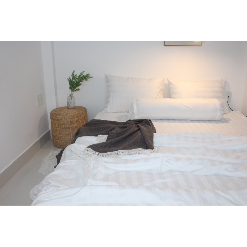 Bộ Drap Gối KHA LY -  Sọc Trắng 3P cao cấp 4 sao KHÁCH SẠN, RESORT, HOMESTAY- vài dầy dặn sang trọng, đẳng cấp