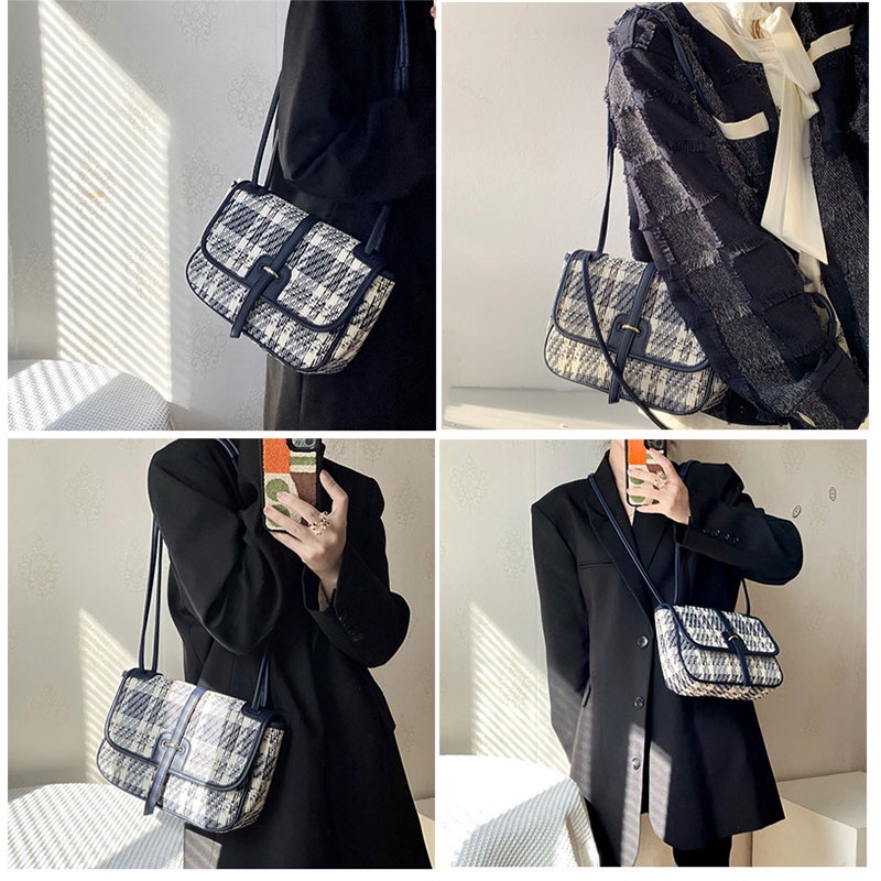 Túi tote đeo chéo YADOU sức chứa lớn họa tiết sọc caro thời trang thu đông cho nữ