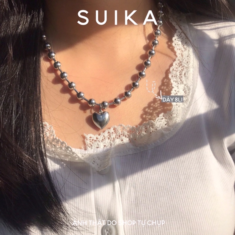 (ẢNH THẬT) Dây Chuyền Nữ Bi Mặt Tim Vòng Cổ Ball Chain Cá Tính Suika.Acc
