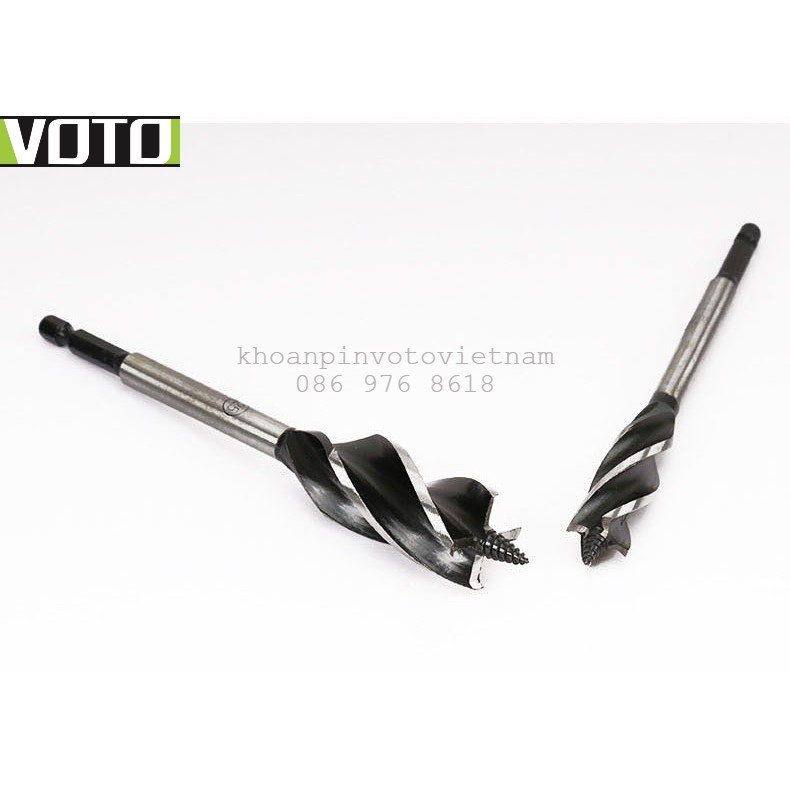 Mũi khoan khoét lỗ gỗ 4 cánh 4 khe chuôi lục giác 6.35mm nhiều size 10 - 25 mm Voto