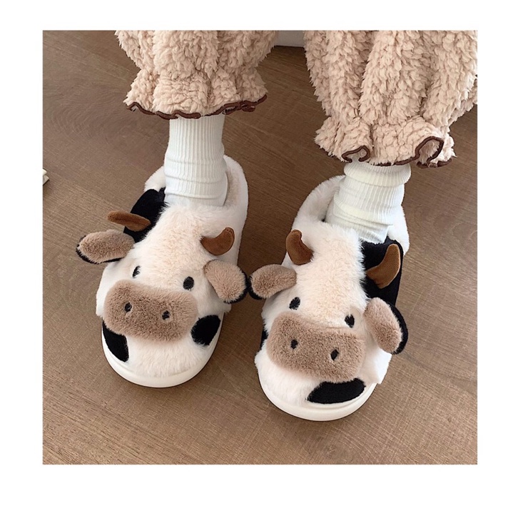 Dép bông mẫu bò đi trong nhà giữ ấm chống trơn kèm ảnh thật